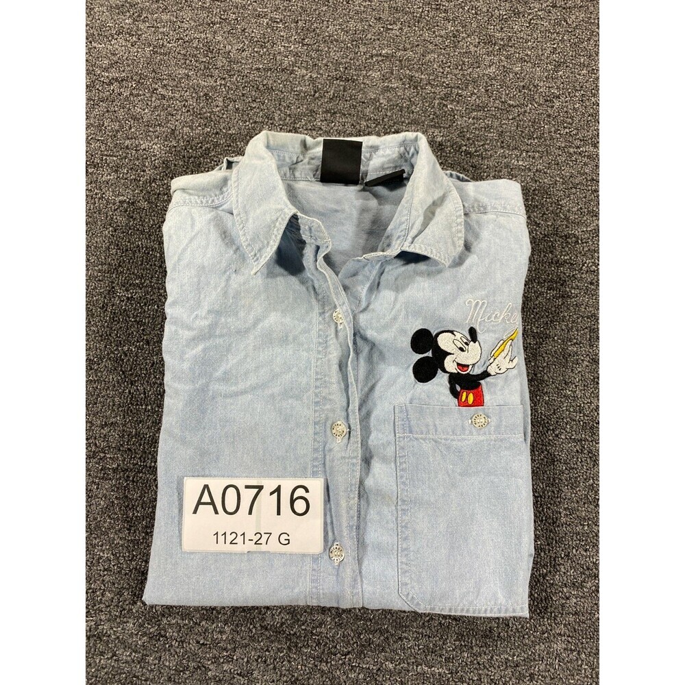 Disney Jerry Leigh Womens Small Blue Denim Button Up Long Sleeve Shirt Mickey - Picture 12 of 12